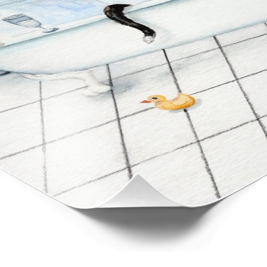 Kat las krant in bad. foto afdruk (Hoek)