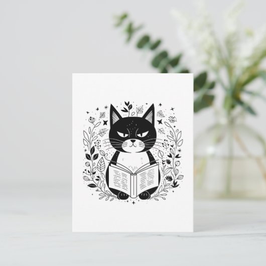 Kat leesboek briefkaart (Staand voorkant)