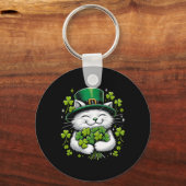 Kat Leprechaun Clover St. Patricks Day Vrouwen Mei Sleutelhanger (Voorkant)