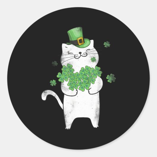 Kat Leprechaun Kat Shamrock St Patrick's Day Ronde Sticker (Voorkant)