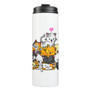 Kat Leuk Kat Stapel Katten Anime Kawaii Neko Gift Thermosbeker