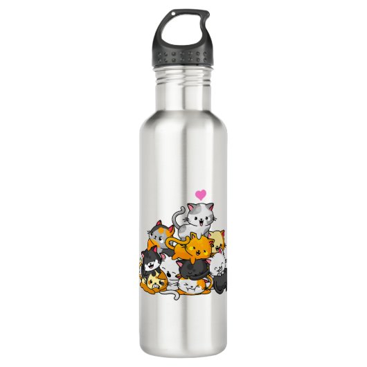 Kat Leuk Kat Stapel Katten Anime Kawaii Neko Gift Waterfles (Voorkant)