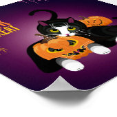 Kat leuk om met de pompoen te spelen poster (Hoek)