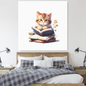 Kat lezen boek canvas afdruk (Insitu (Slaapkamer))