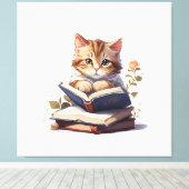 Kat lezen boek canvas afdruk (Insitu (Houten vloer))