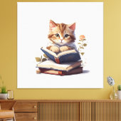 Kat lezen boek canvas afdruk (Insitu (Woonkamer))