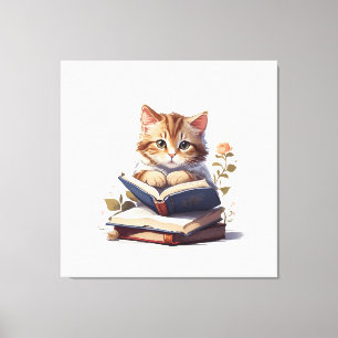 Kat lezen boek canvas afdruk