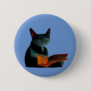 Kat lezen boek ronde button 5,7 cm