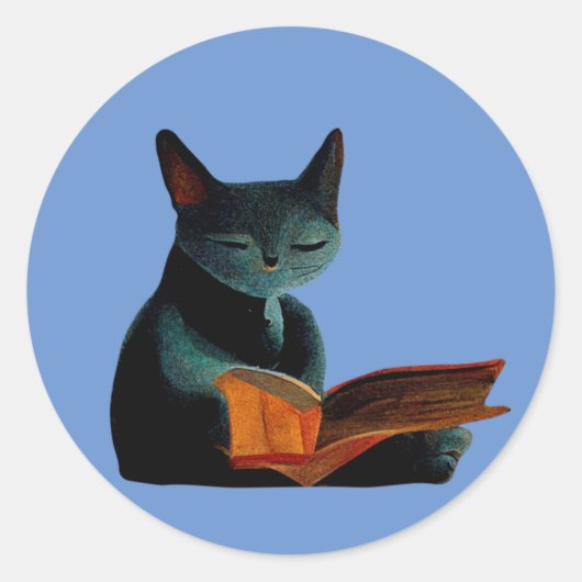 Kat lezen boek ronde sticker (Voorkant)