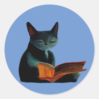 Kat lezen boek ronde sticker
