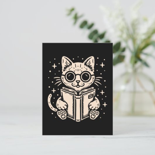 Kat lezen fantasy boek briefkaart (Staand voorkant)