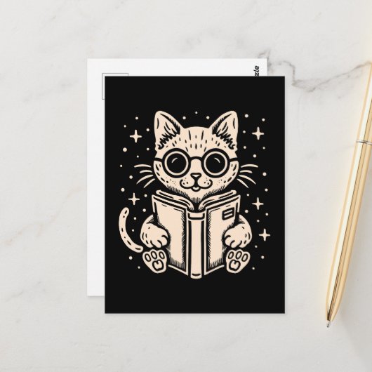 Kat lezen fantasy boek briefkaart (Voorkant / Achterkant in situ)