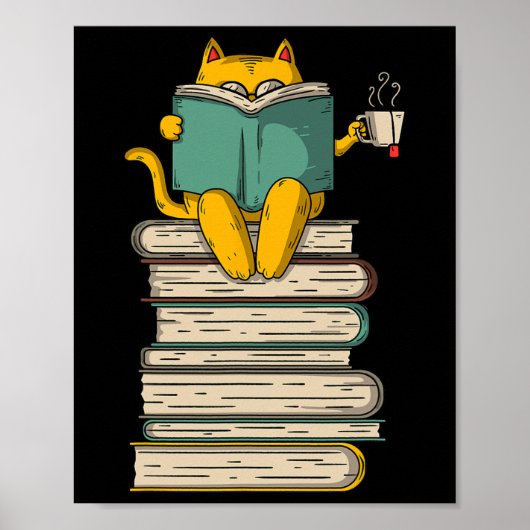 Kat lezen - Grappig boek en thee liefhebber cadeau Poster (Voorkant)