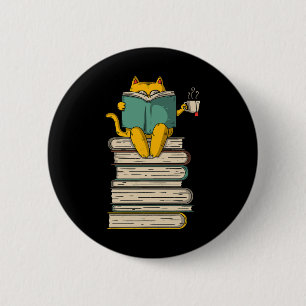 Kat lezen - Grappig boek en thee liefhebber cadeau Ronde Button 5,7 Cm