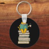 Kat lezen - Grappig boek en thee liefhebber cadeau Sleutelhanger (Voorkant)