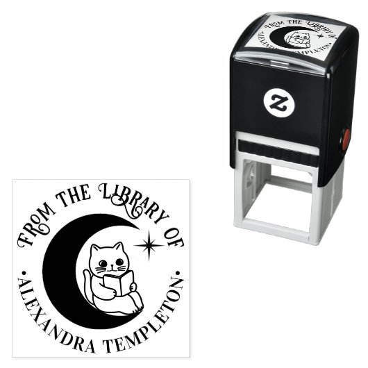 Kat Lezen in een Crescent Moon Bibliotheek Boeknaa Zelfinktende Stempel (In situ)
