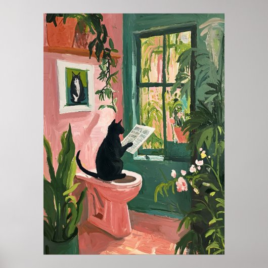 Kat lezen krant - Cool badkamer Poster (Voorkant)