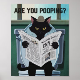 Kat lezen krant op het toilet - Ben je poepen? Poster