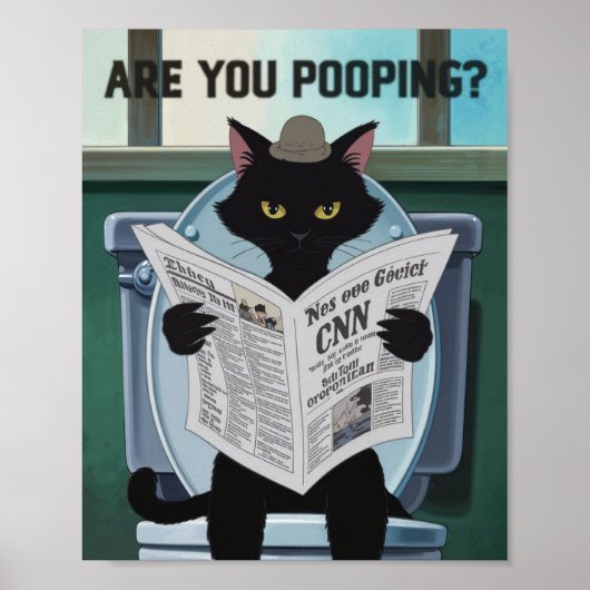 Kat lezen krant op het toilet - Ben je poepen? Poster (Voorkant)