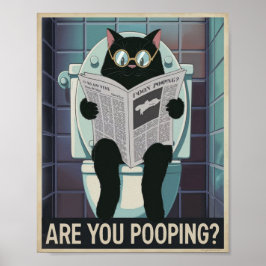 Kat lezen krant op het toilet - Ben je poepen? Poster