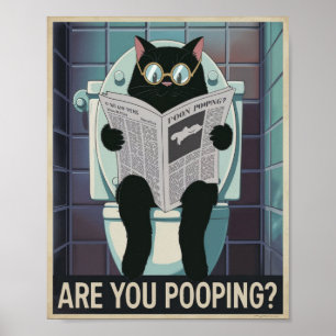 Kat lezen krant op het toilet - Ben je poepen? Poster