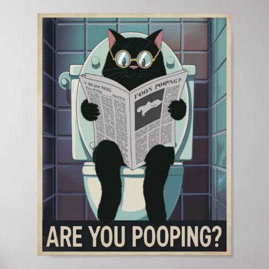 Kat lezen krant op het toilet - Ben je poepen? Poster (Voorkant)