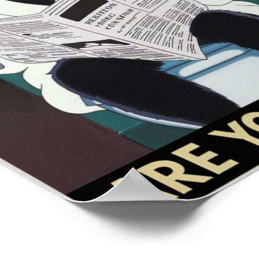 Kat lezen krant op het toilet - Ben je poepen? Poster (Hoek)