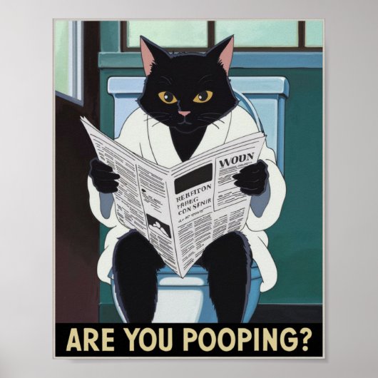 Kat lezen krant op het toilet - Ben je poepen? Poster (Voorkant)