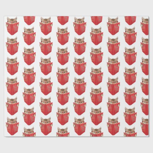 Kat lezen rood boek cadeaupapier (Vlak)