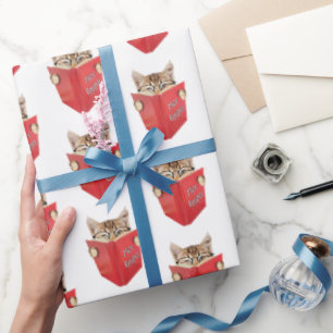 Kat lezen rood boek cadeaupapier