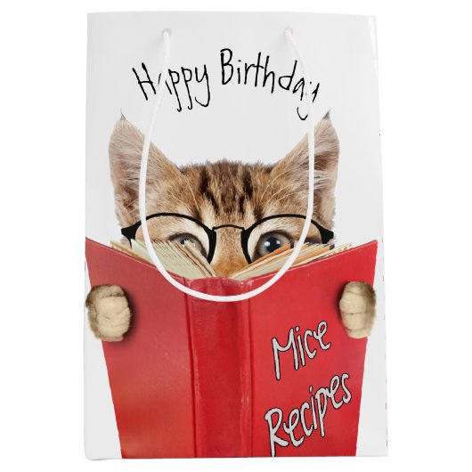 Kat lezen rood boek medium cadeauzakje (Voorkant)