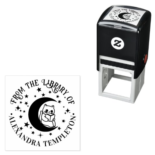 Kat Lezend, Halve Maan Sterren Bibliotheek Boeknaa Zelfinktende Stempel (In situ)
