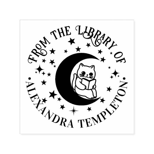 Kat Lezend, Halve Maan Sterren Bibliotheek Boeknaa Zelfinktende Stempel (Design)