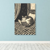 kat lezend in bed canvas afdruk (Insitu (Houten vloer))