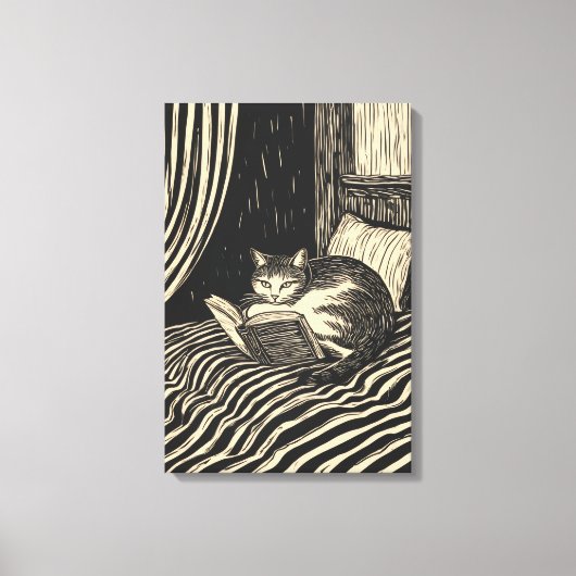 kat lezend in bed canvas afdruk (Voorkant)