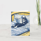 kat lezend in bed kaart (Voorkant)