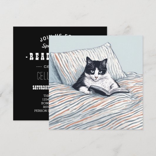 kat lezend in bed kaart (Voorkant / Achterkant)