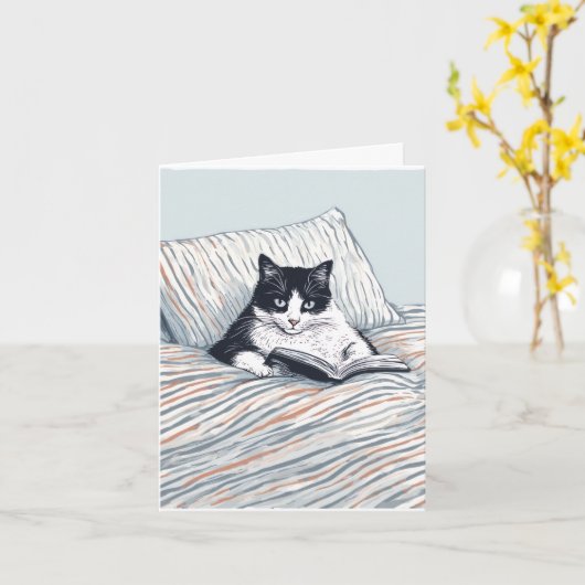 kat lezend in bed kaart (Gele Bloem)