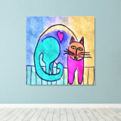 Kat Liefde Abstracte Kat Schilderen Canvas Afdruk (Insitu (Houten vloer))