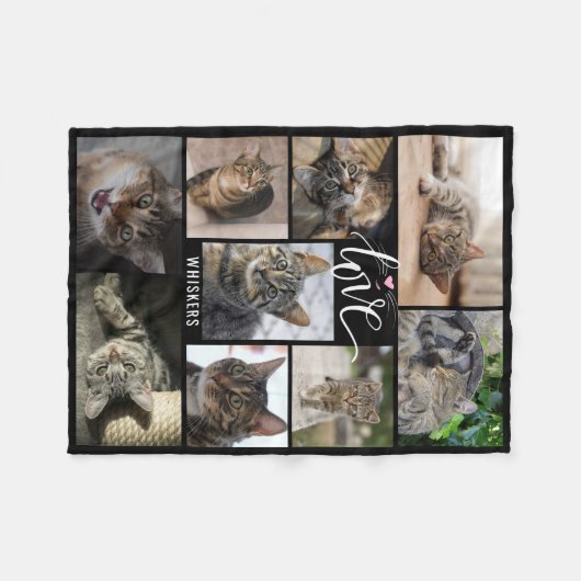Kat LIEFDE Foto Collage Whiskers Naam Fleece Deken (Voorkant (Horizontaal))