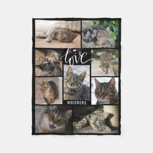 Kat LIEFDE Foto Collage Whiskers Naam Fleece Deken (Voorkant)
