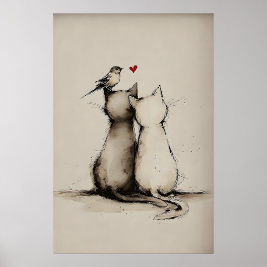 Kat liefde print, Minimaal dier kunstprint Poster (Voorkant)