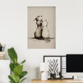 Kat liefde print, Minimaal dier kunstprint Poster (Thuiskantoor)