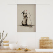 Kat liefde print, Minimaal dier kunstprint Poster (Keuken)