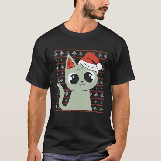 Kat Liefhebber Horrortrui Kat Draagt Een Kerstman  T-shirt (Voorkant)