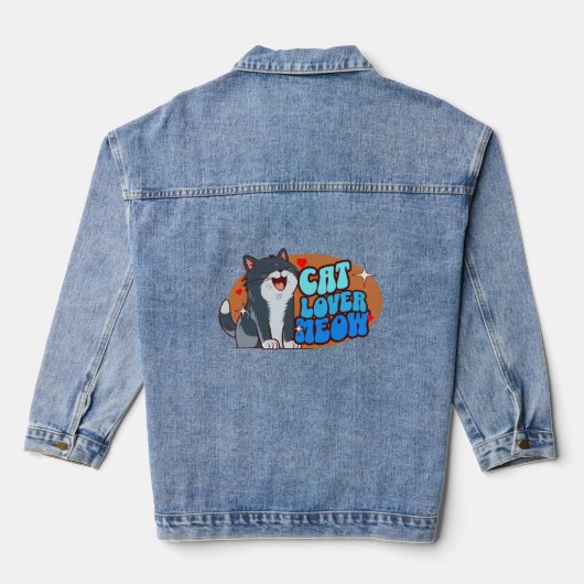 Kat Liefhebber Meow - blauwe kat Denim Jacket (Achterkant)