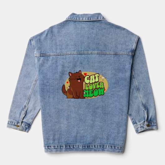Kat Liefhebber Meow - bruine kat Denim Jacket (Achterkant)