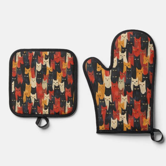 Kat Liefhebber Patroon Ovenwant & Pannenlap Set (Voorkant)