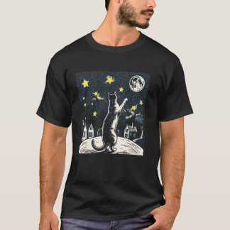 Kat Liefhebber Reikt naar Sterren Maan Hemel Kitte T-shirt