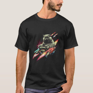 Kat Liefhebber Retro Ruimteraket Reizen SciFi Desi T-shirt